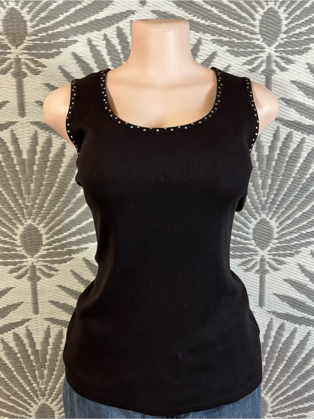 Vintage Y2K Brown Studded Tank Top Ribbed Fitted Goth Emo Women’s Sz M Bling